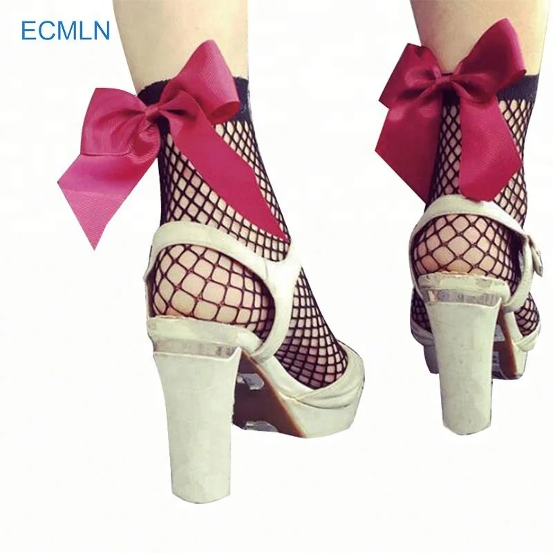 Черные популярные прозрачные женские сетчатые носки с бантом