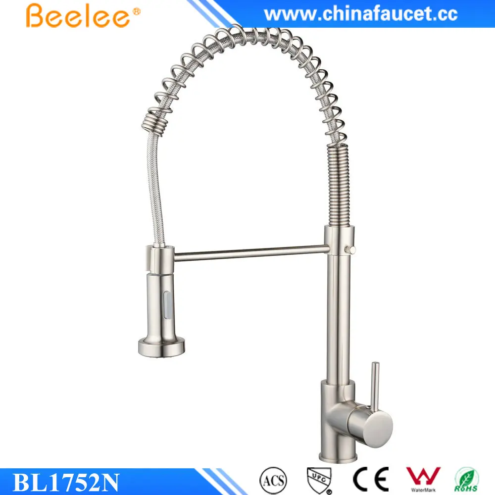Beelee BL1752N Single Handle Pre-Rinse Kitchen Faucet, Commercial-Style Coiled Spring Kitchen Pull-Out Faucet
