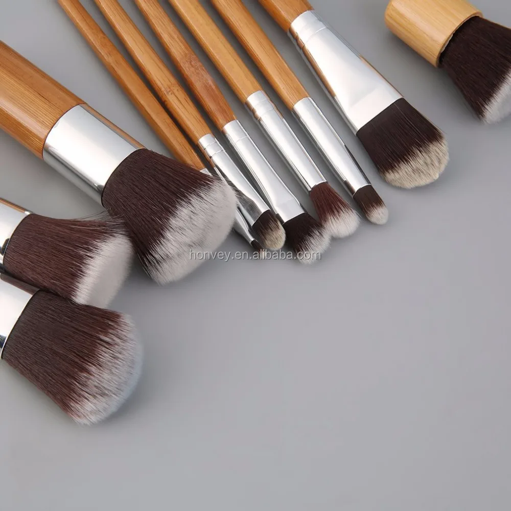 HONVEY 11 Pcs Bamboo Handle Makeup Brush Set with A Cloth Bag Comestic Eyeshadow Foundation Brushes