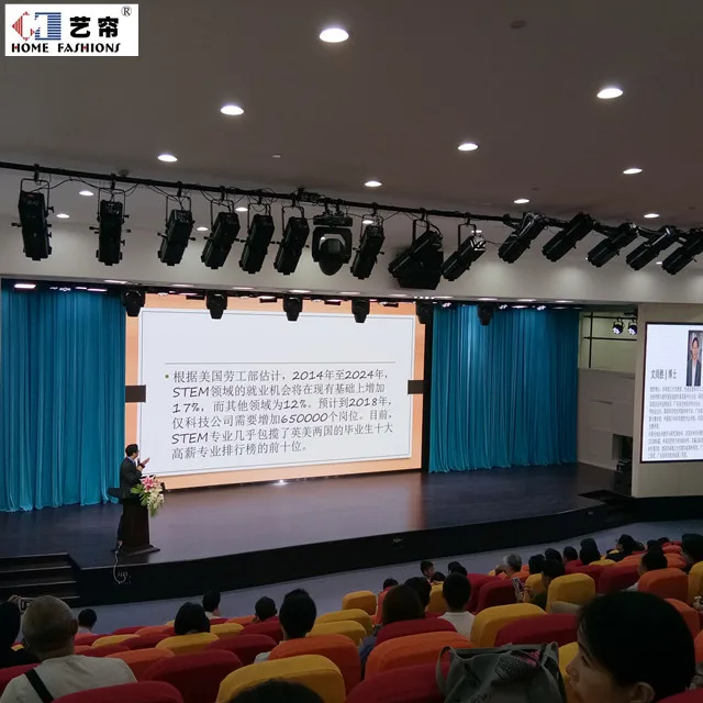 Motorized & Manual 100% polyester flame retardant blackout pleated stage drapes decoration ready made drapes and curtain