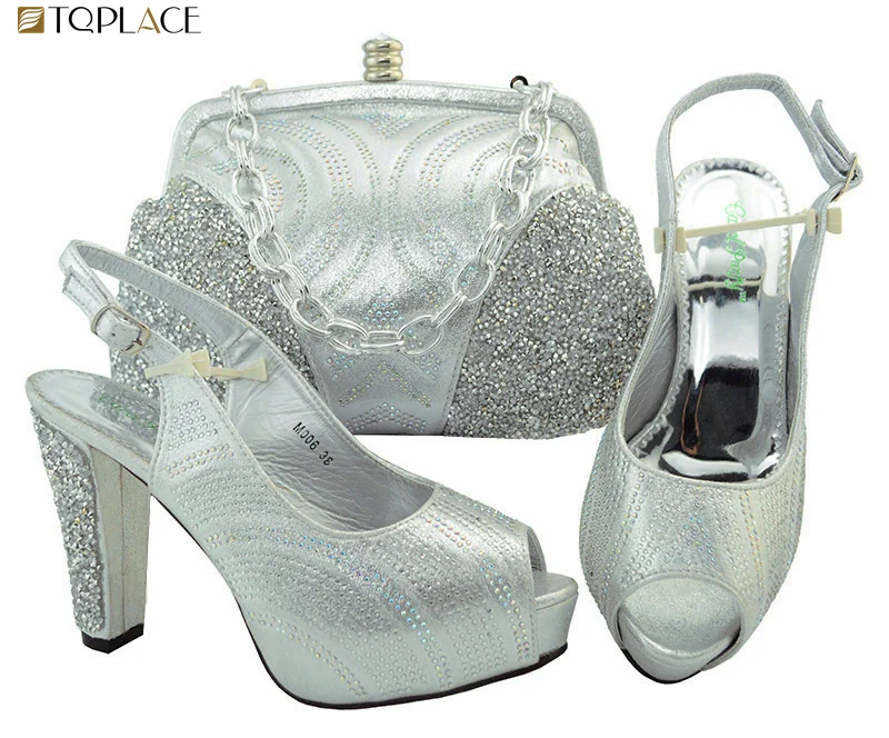 Hot sale 2018 gold color african woman high heels matching bag Italian matching shoes and bag