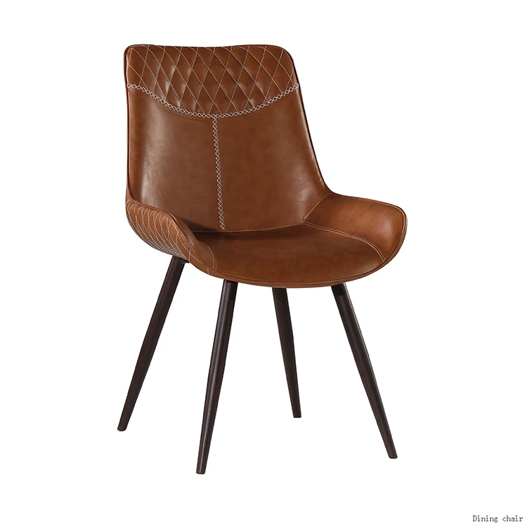 
Euro Style hot selling Brown color PU seat and back metal tube leg dining chair office chair 