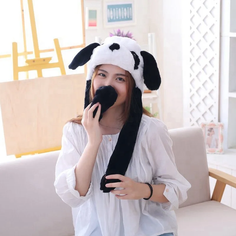 Better quality white color plush panda hat with moving ears