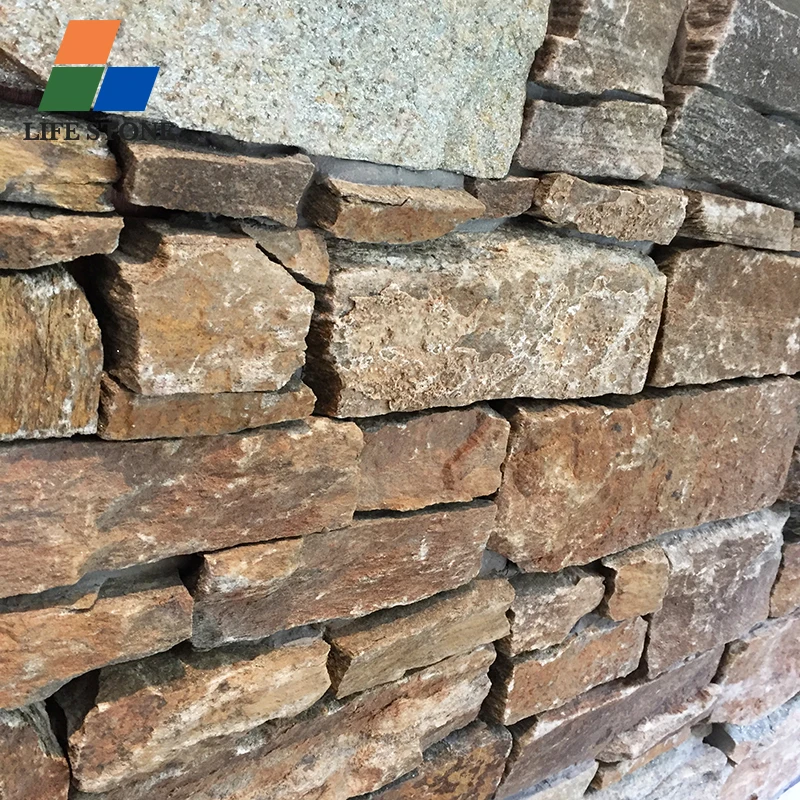 Yellow Natural Culture Stone Decorative Panel Nature marble stacked stone