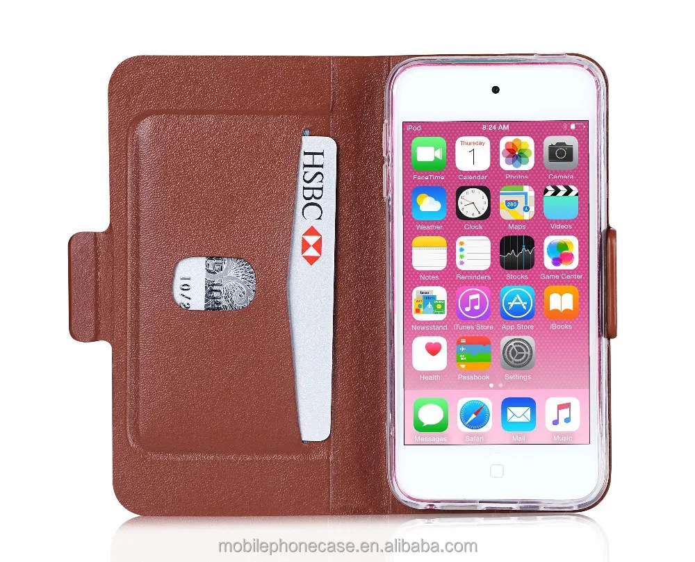 High Quality Smooth Touch Crazy Horse Pattern Wallet Card-Slot Pu Leather Cell Mobile Phone Case For Ipod Touch 6