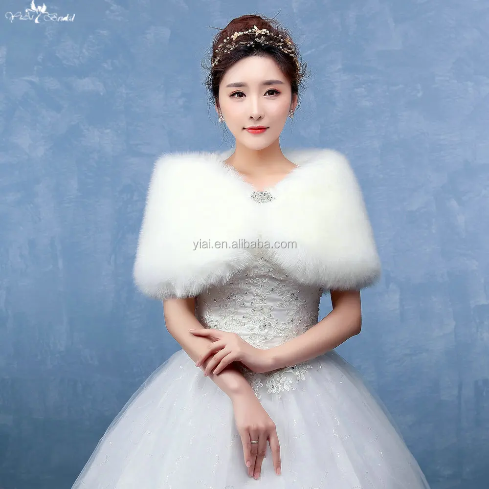 
LZP132 Adult Cute Butterfly Off Shoulder Wedding Fur Bolero Women Off White Winter Wedding Coat 