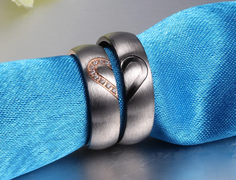 Heart Wholesale Wire Drawing Micro-drill Zircon Titanium Steel Ring Lovers