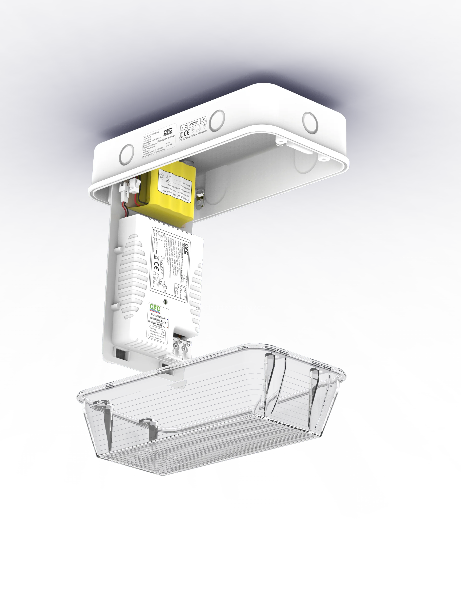 
OTC-HRB60EMC IP65 easy install 8 Watt 60SMD sensor LED ip65 sensor emergency led bulkhead 