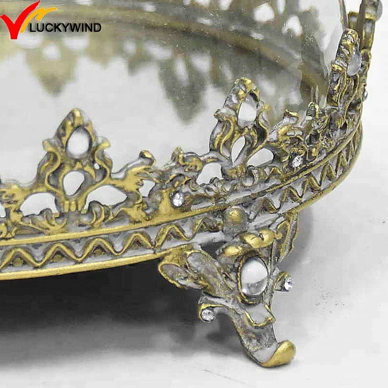 beaded metal gold Shabby Chic Vintage French Antique Cake Stand with glass dome