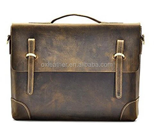 Briefcase Messenger Laptop Genuine Crazy Horse Leather Bag for men