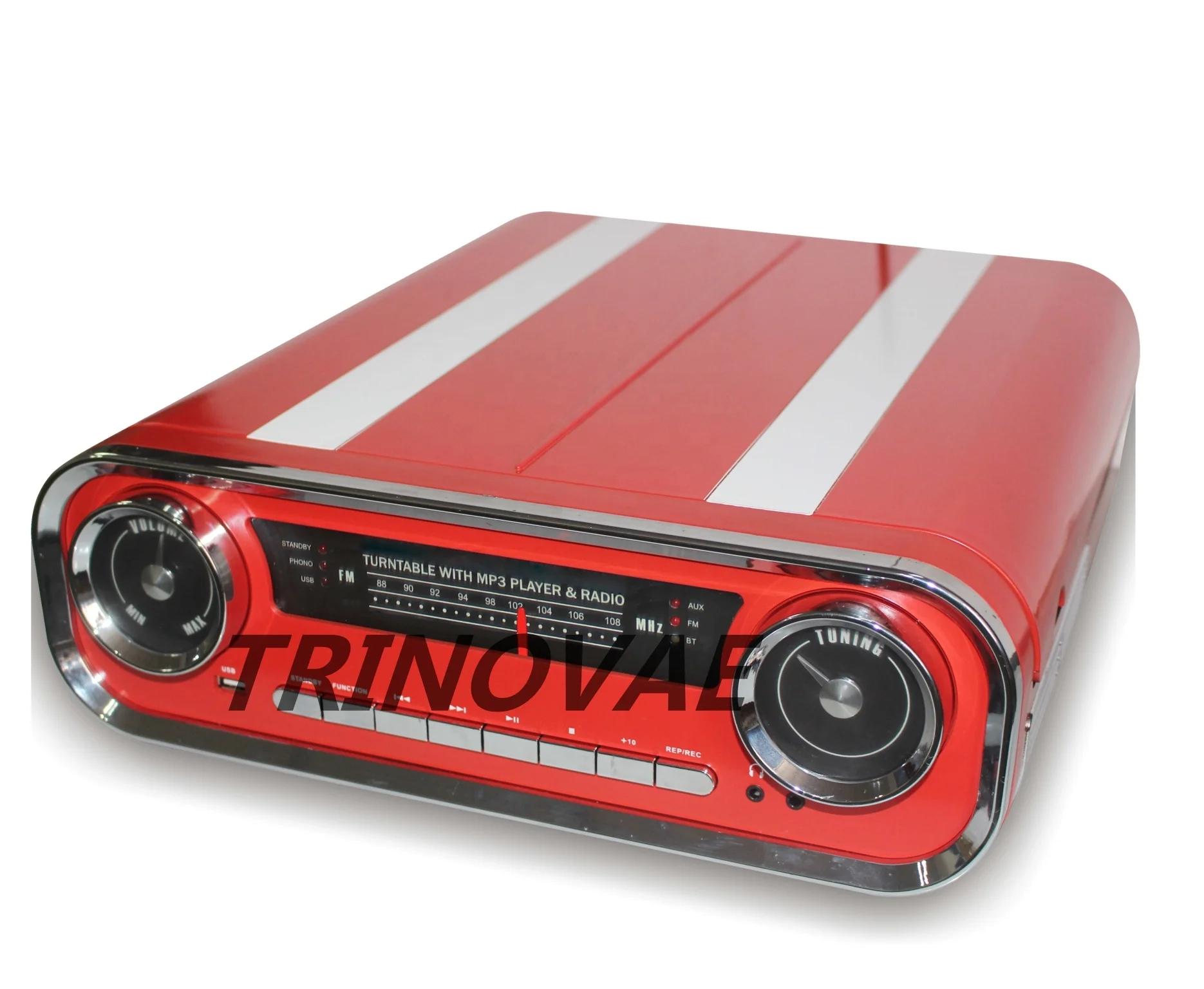 
Trinovae 3 Speed Retro Vinyl Record Player Turntable with Stereo Built-In Speakers, USB, SD, radio <span style=