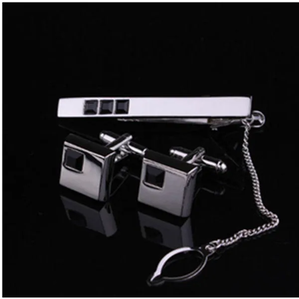 gold plated logo tie clips tie bars tie pins withe black gem cufflinks