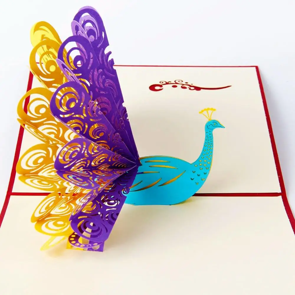 
Pop Up Greeting Cards Purple Peacock Birthday Cards Wedding Invitation Card with Envelope (Retro and Red Covers, Pack of 2) 