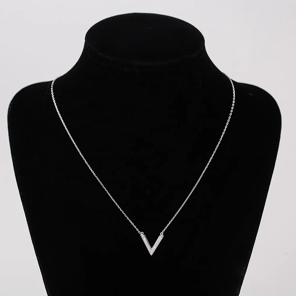 Letter V Initial Necklace for Women 925 silver alphabet hot sell fashion Pendant zircon Necklace