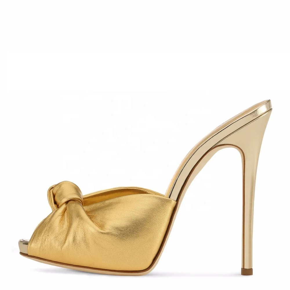 2018 Sexy Ladies Black Pink Gold Blue Summer Shoes Peep Toe Sandals Evening Dress Heels Big Size Women High Heel Knotted Mules