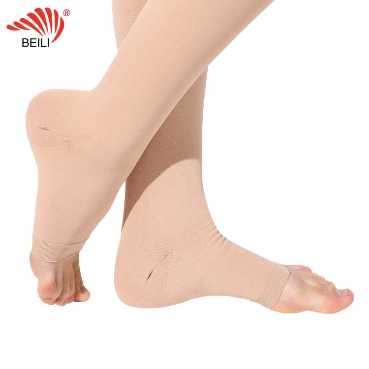 OEM anti varicose veins medical thigh high open toe beige black compression stockings with best price