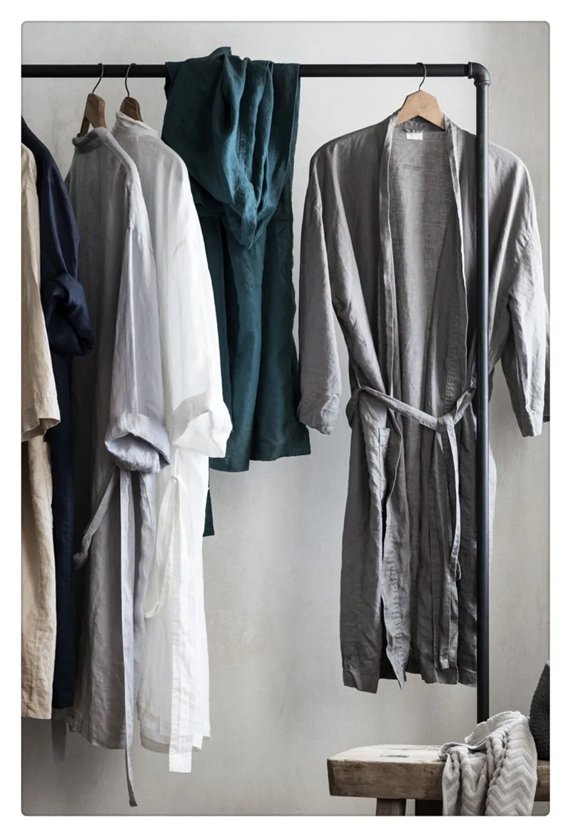 Plus Size Linen Sleepwear Home Cloth Pure Linen Robe Wholesale Custom Hotel Bathrobe For Women Men
