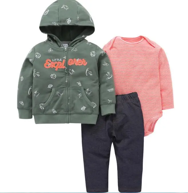 Fall winter 3pc pants set cotton newborn infant baby hoodie layette bodysuit onesie set