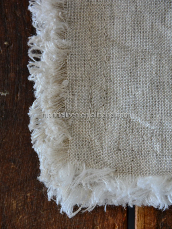 100% flax linen napkin table cloth with raw edges decoration
