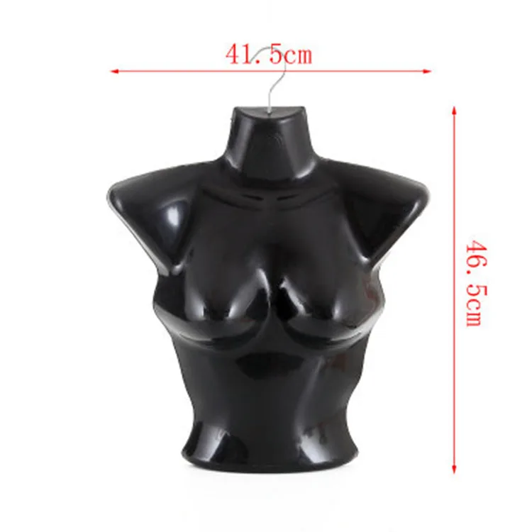 XINJI Wholesale Fashionable Female Plastic Half Body Form Mannequin Black With Metal Hook
