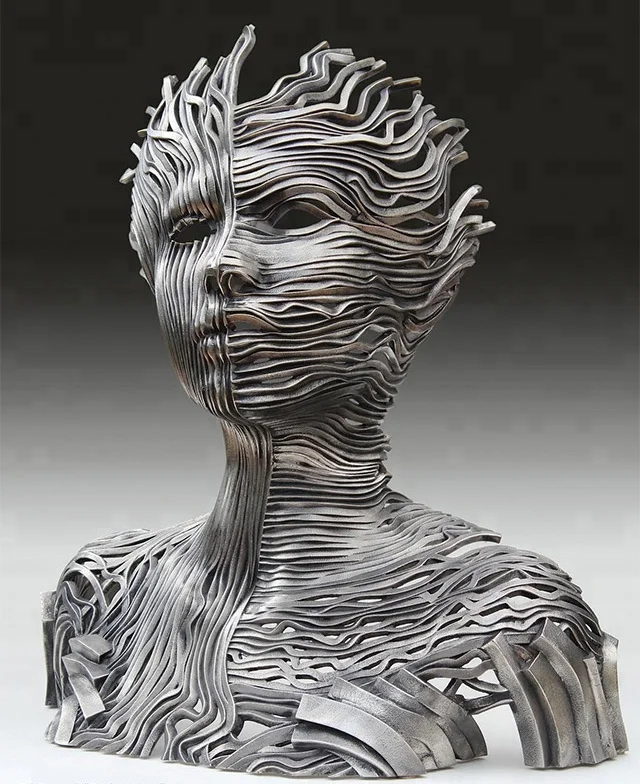 public art urban abstract metal stainless steel human face sculpture for sale