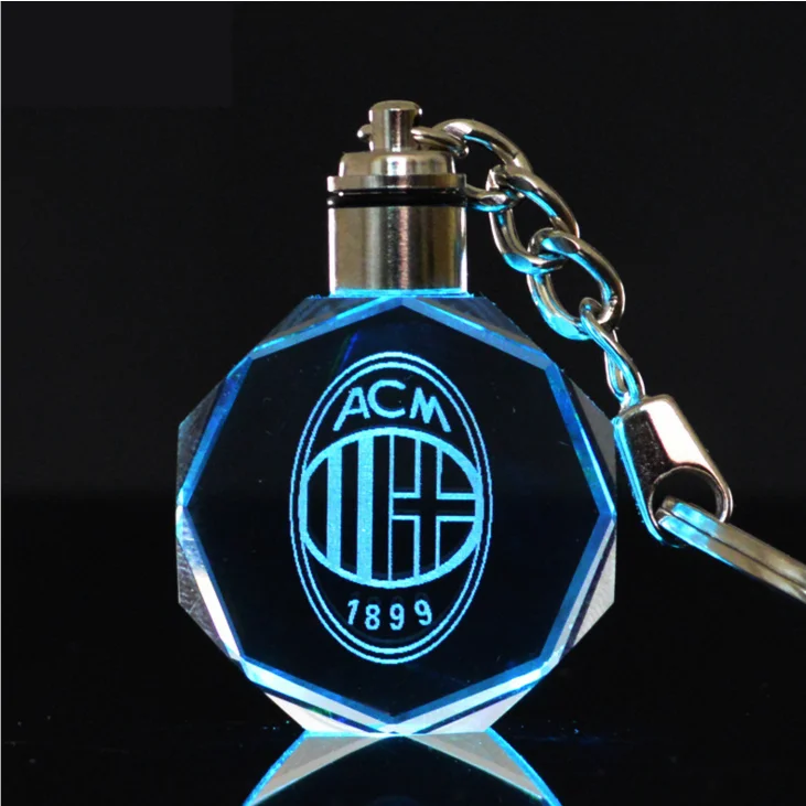 Оптовая продажа YiWu, лазерный логотип ACM, светодиодный Кристальный брелок, брелок для футбольного клуба