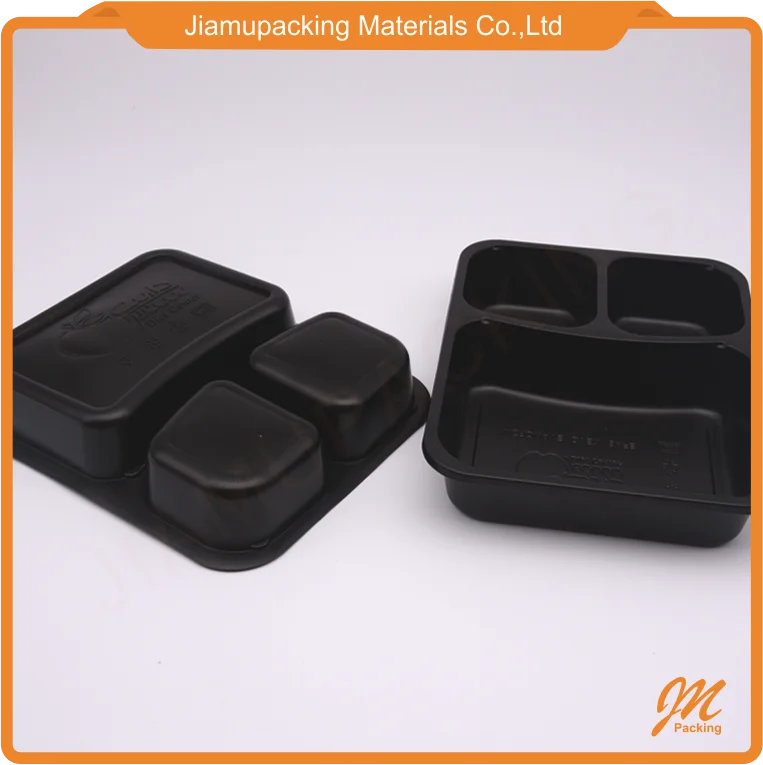 Frozen 3 compartment microwave disposable plastic food container or tray packaging