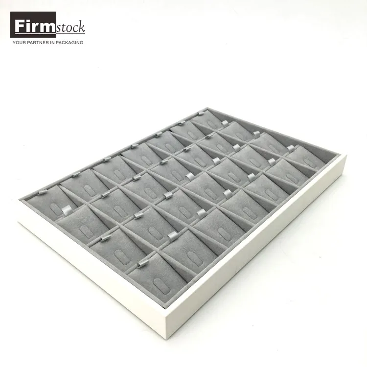 Customized 28 grid removable ring  display grey velvet jewelry tray for rings wooden MDF jewelry display tray