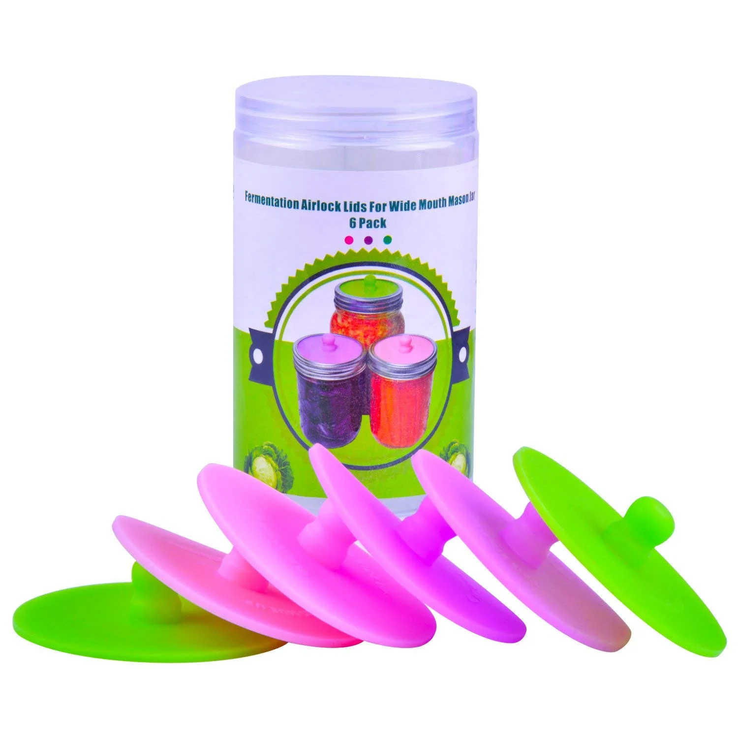 Waterless Silicone Airlock Fermentation Lids for Wide Mouth Mason Jars, Easy Fermenting Lids for Sauerkraut, Kimchi