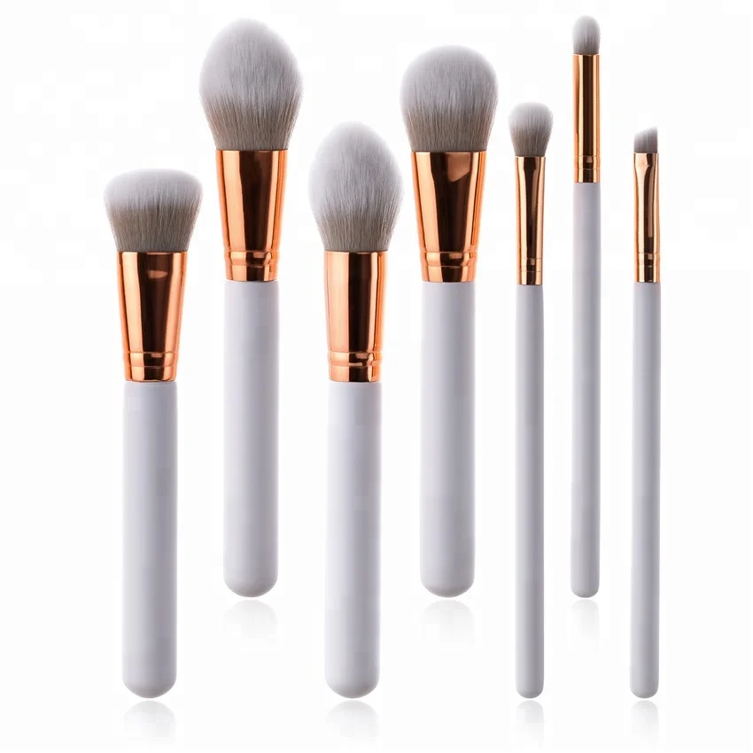 
 Хорошее качество, белая ручка, розовое золото, серый, белый вегетаризм, 7 шт., набор косметических кистей  