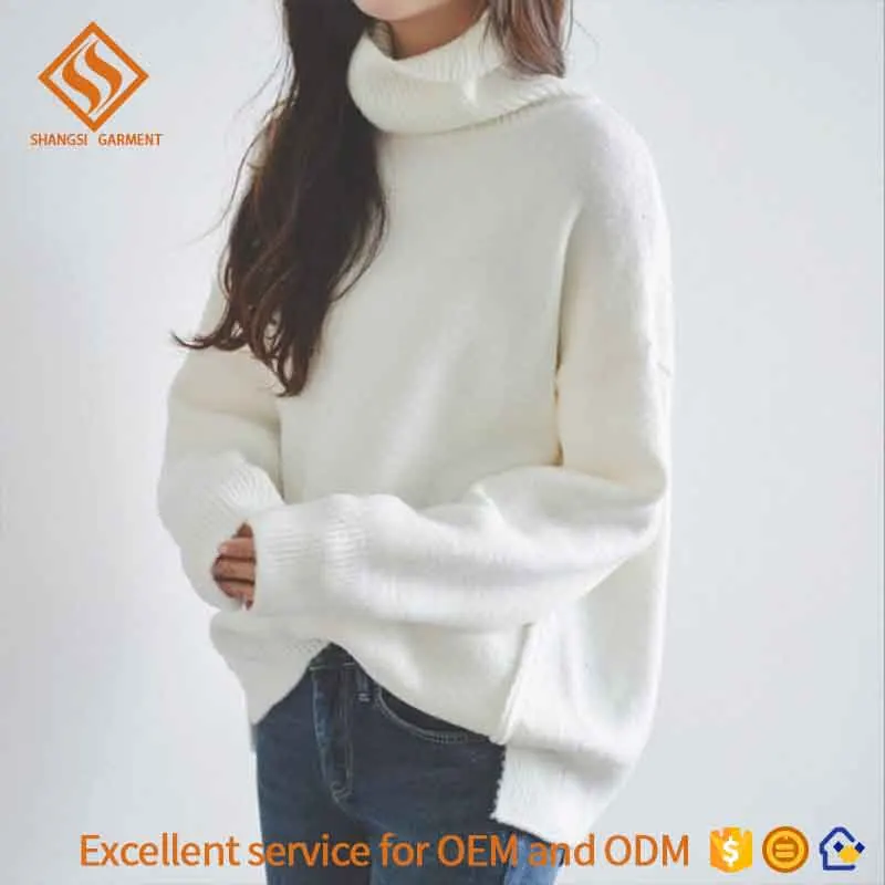 women pullover knitted turtle neck long sleeve Korean style fashion loose sweaters white