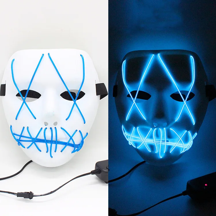 Hot Sale Halloween Party Scary Neon LED Mask Light up Full Face Black Purge Masks