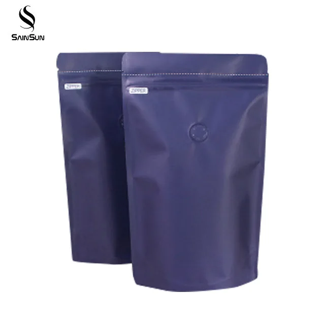 High Quality Aluminum Recycle Matte Powder Top Packaging Scrub Coffee Bag Zip With Valve