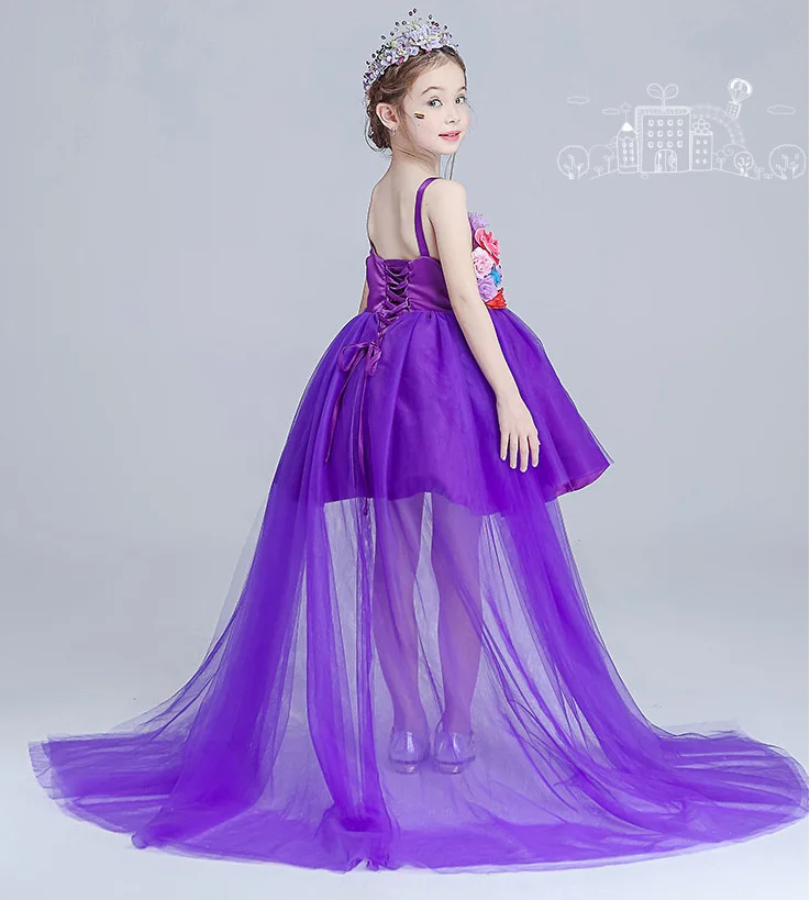 New Design One Piece baby party dress baby girls floral fluffy baby dress white wedding satin elegant purple party clothing