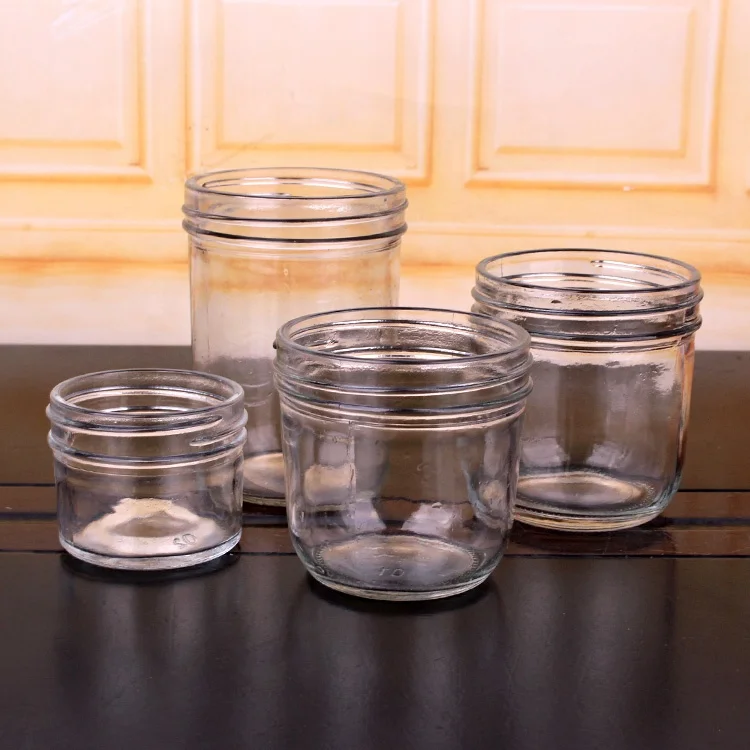 
Round 4oz 8oz 12oz 18oz wide mouth glass mason jar with metal lid for jam food storage 