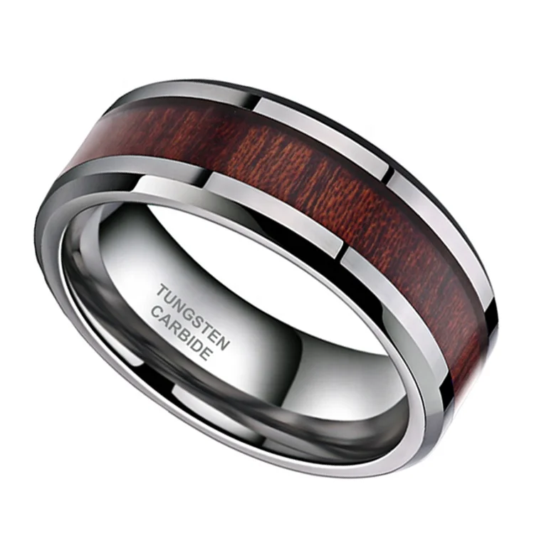 
Personalized Mens wedding rings tungsten carbide,Tungsten wood inlay ring for daily wear 