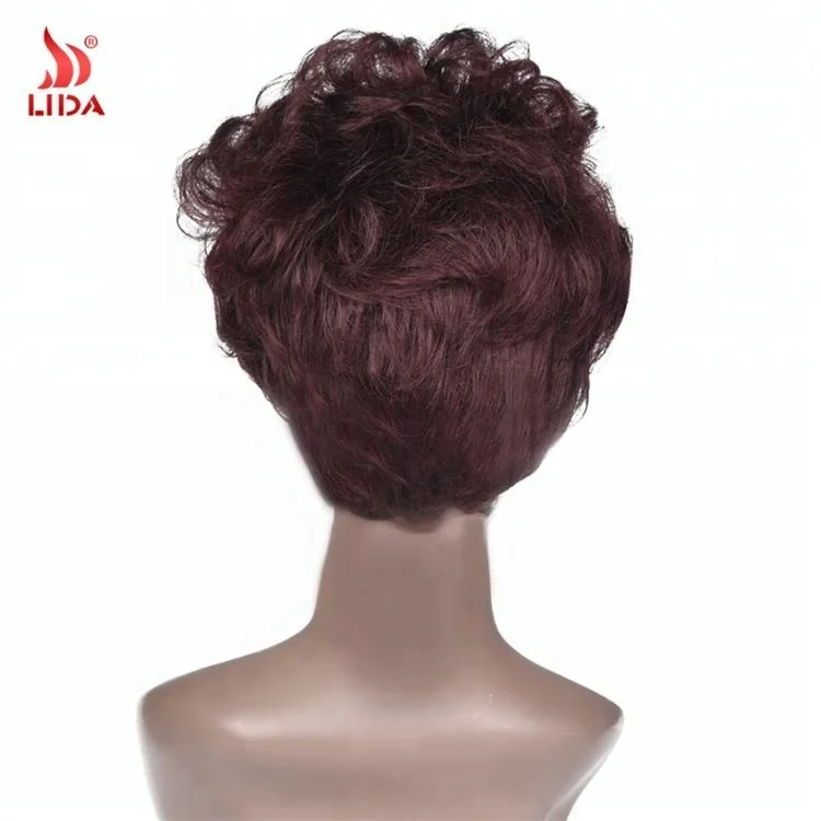 Lida synthetic Short Afro Curly Wine Red 99J# 4inch 6044 old lady Wig