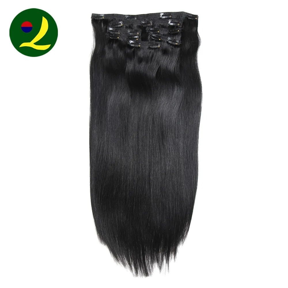 
100 Human Hair Extension Strong Clip In Hair Extensions Silky Straight Black Color Two Layered Strong Weft Hair 