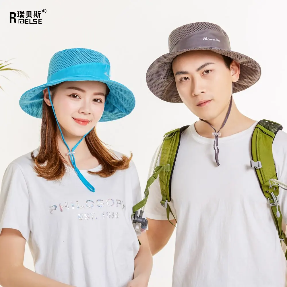 Men Women Safety Hiking  Boonie Hat UV50+ Side Mesh Bucket Hat Outdoor Hunting Hat with Adjustable Chin Cord