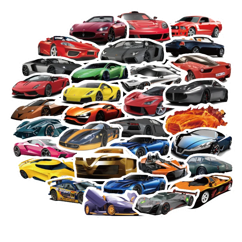 50Pcs Waterproof Sports Car Sticker Custom Vinyl Die Cut Laptop Motorcycle Skateboard Luggage Decal Toy Car Stickers