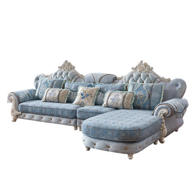 
Antique Design Top Living Room Sofa European Design Navy Blue Fabric Sofa Set 