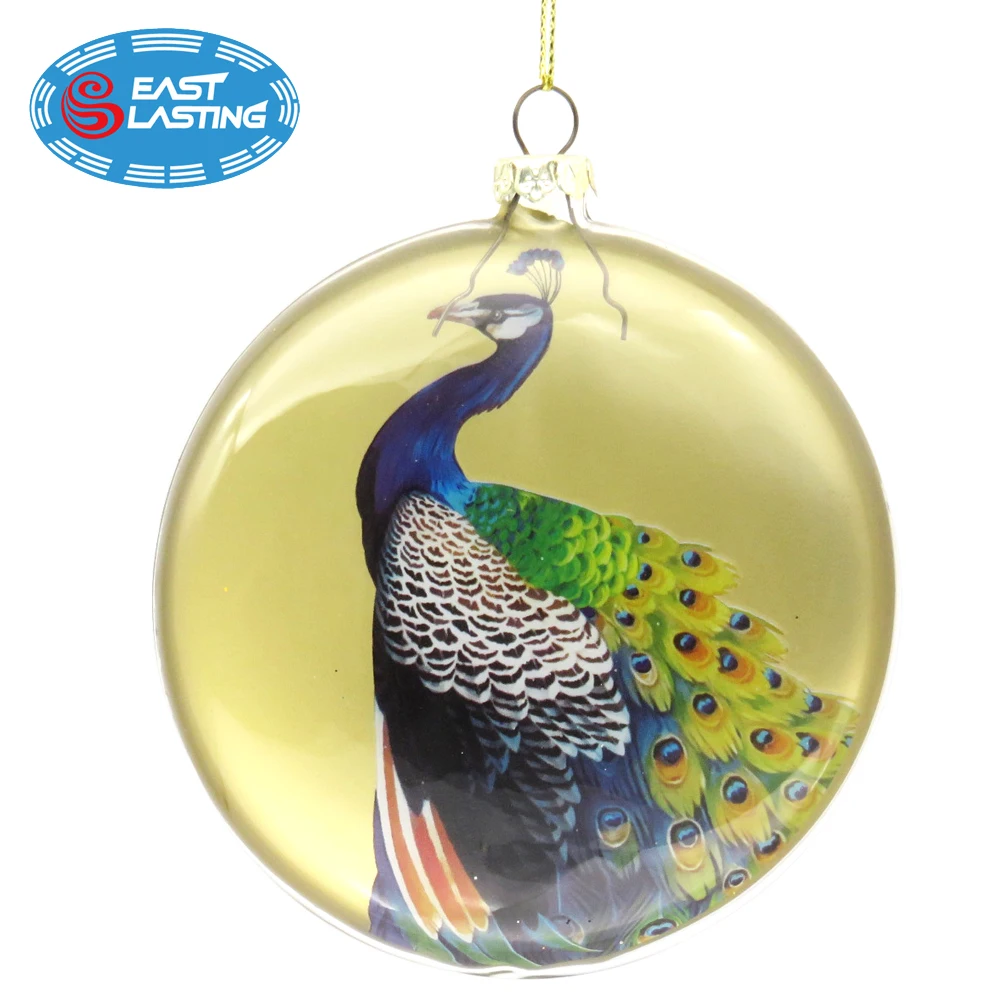 
Peacock Series Personalized Hand Painted Christmas Round Flat Ball Ornament, Flat Disc Shaped Xmas Baubles 