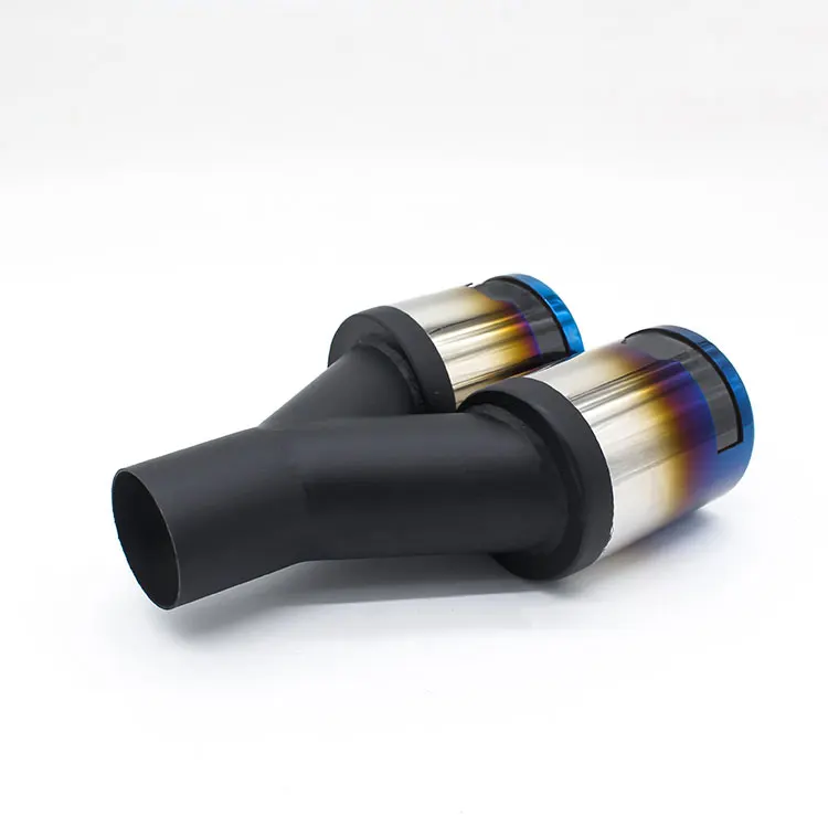 double outlets universal car exhaust pipe dual muffler tips blue end