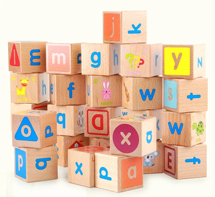 Wholesale Number Letter DIY Montessori Wooden Alphabet Building Block Toys for Kids Beech Wood Educational for Children WBC33