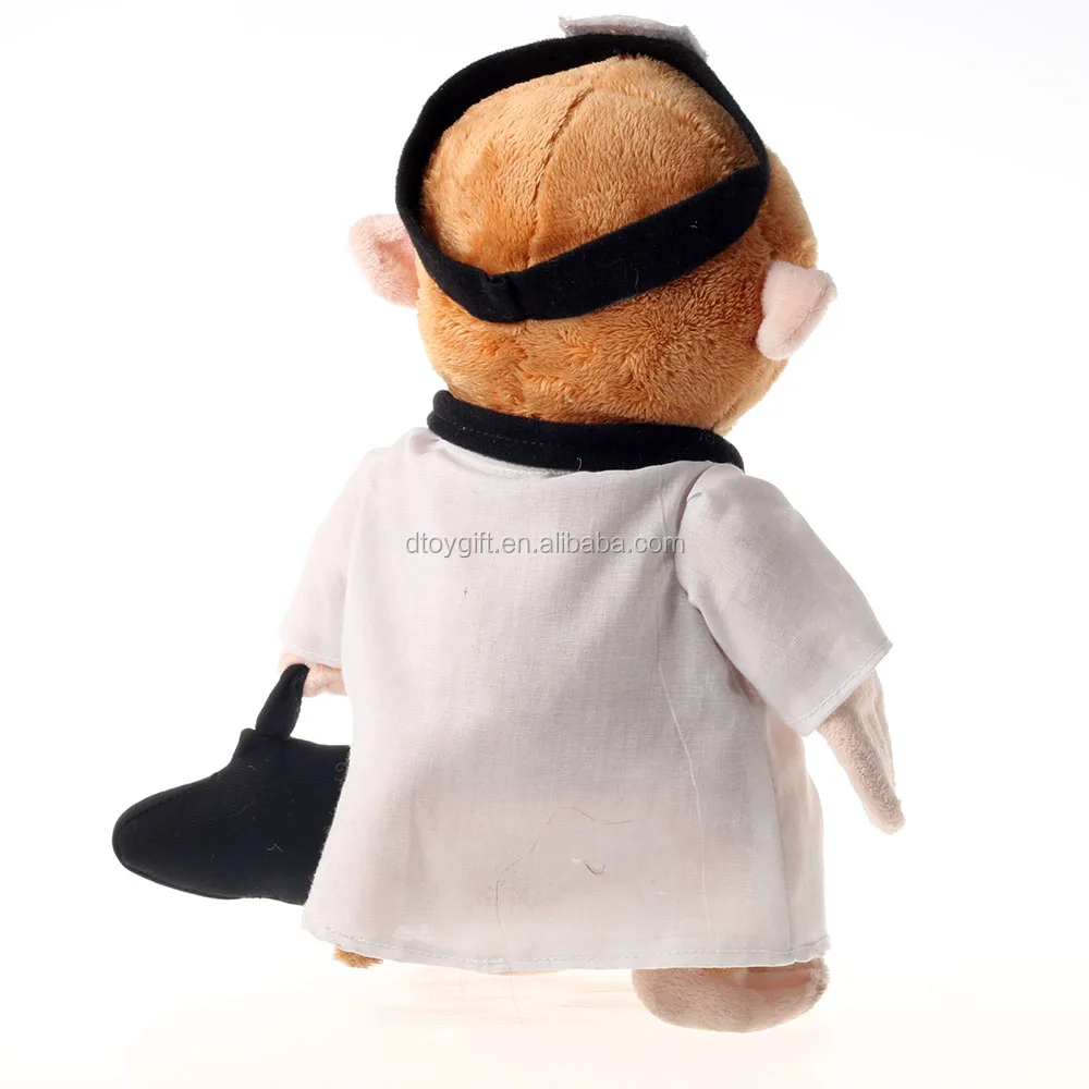 Plush white coat doctor monkey stuffed monkey toys with echometer