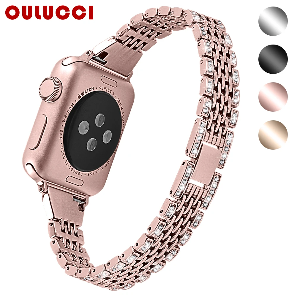 OULUCCI Luxury Stainless Steel metal band for apple watch 4/3/2/1 wrist belt Watchband for apple watch Accessories strap