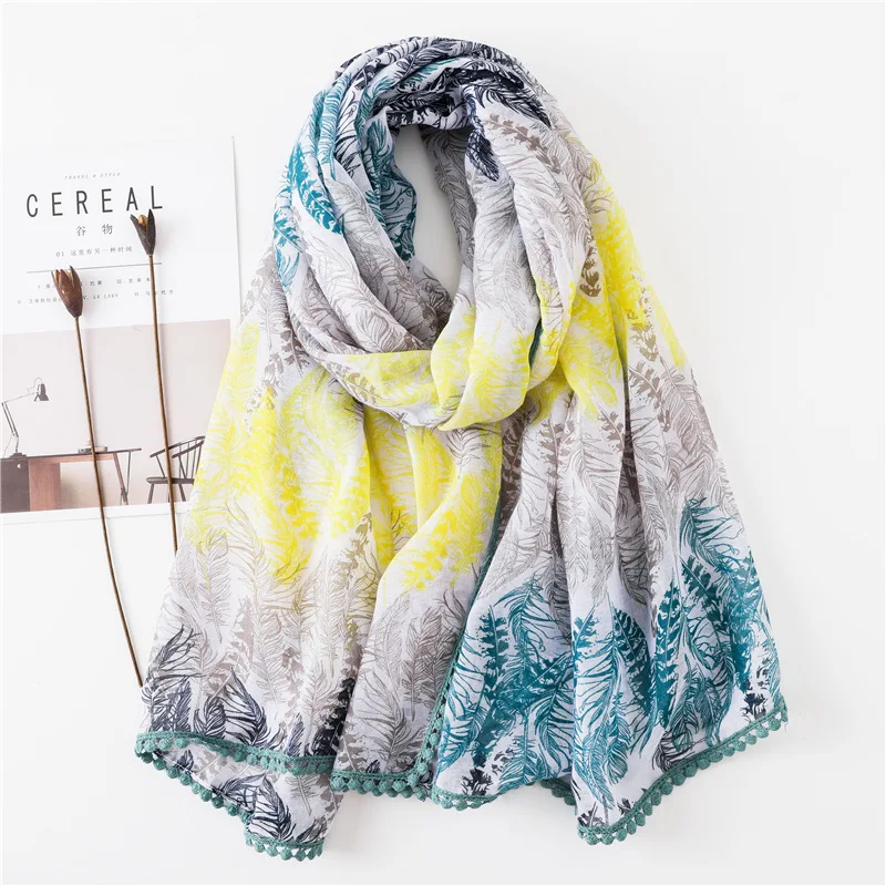 Nice pretty floral flower printed pompom scarf