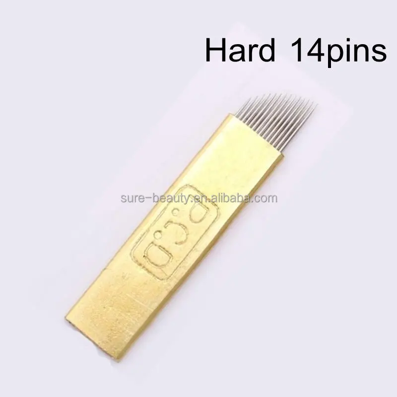 copper golden 0.25mm eyebrow tattoo hard needles with PCD 12pin 14pin 19U / 21U