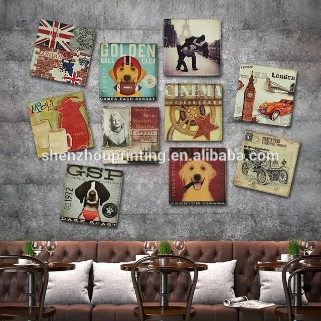 
Most popular custom wall hanging metal tin sign square bar style vintage decoration nostalgic retro tin metal signs 