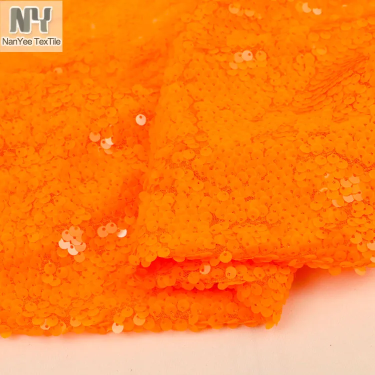 Nanyee Textile 6mm Mesh Fluorescent Red Orange Sequin Fabric